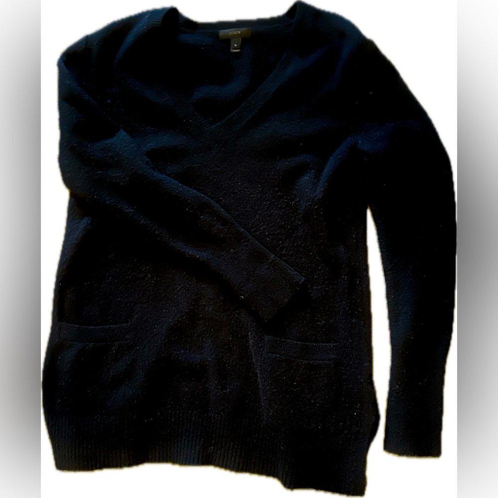 J Crew Black Merino Wool Tunic Sweater